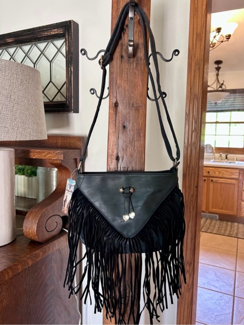 🆕Heritage West Black Fringe Crossbody Bag with Gold Accent - Brand New!💃🏼🔥